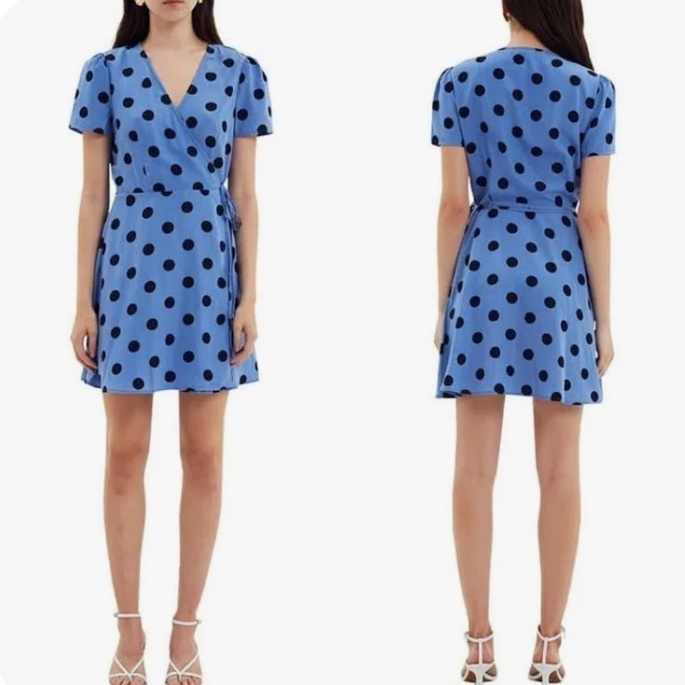 Cooper St Women's Short Sleeve polka dot Printed Wrap Mini Dress size small - Picture 7 of 7